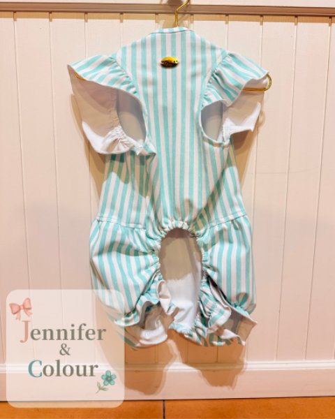 画像4:  【注文受付中】  6月新作  【Jennifer & Colour】BALLOON ROMPERS（バルーンロンパース）MINT：Chalk Stripe (4)