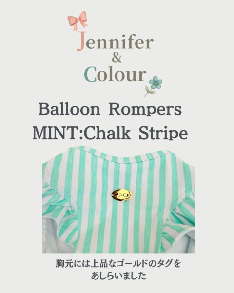 画像6:  【注文受付中】  6月新作  【Jennifer & Colour】BALLOON ROMPERS（バルーンロンパース）MINT：Chalk Stripe (6)