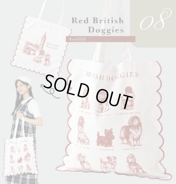 画像1: スカラップトートバッグ【Red British Doggies】 (1)