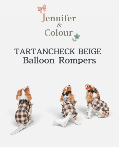 画像2:  【注文受付中】  10月新作  【Jennifer & Colour】BALLOON ROMPERS（バルーンロンパース）TARTAN CHECK　BEIGE（タータンチェックベージュ） (2)