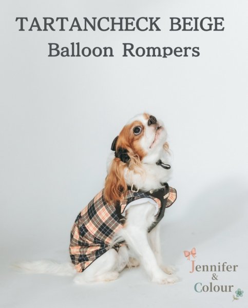 画像1:  【注文受付中】  10月新作  【Jennifer & Colour】BALLOON ROMPERS（バルーンロンパース）TARTAN CHECK　BEIGE（タータンチェックベージュ） (1)