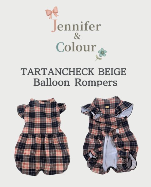 画像4:  【注文受付中】  10月新作  【Jennifer & Colour】BALLOON ROMPERS（バルーンロンパース）TARTAN CHECK　BEIGE（タータンチェックベージュ） (4)