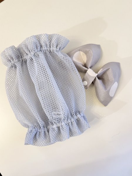 画像2: すあませいさくしょ☆水玉メッシュリボンスヌード【グレー】 (2)